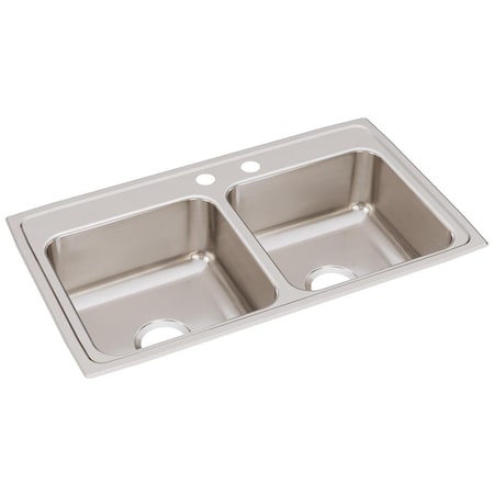 Lustertone Ss 33X19.5X7.6 Equal Double Bowl Drop-In Sink With Quick-Clip